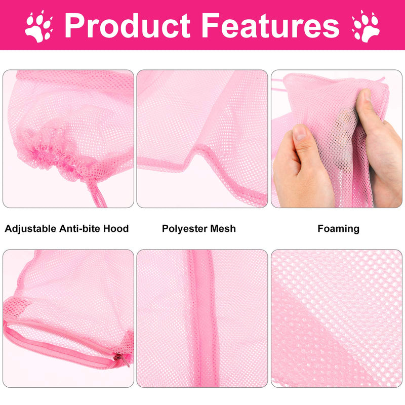 Patelai 5 Pcs Cat Bathing Bag Set Cat Grooming Bag Adjustable Pet Shower Net Muzzles Nail Clipper Tick Remover Tool Massage Brush(Pink) Pink - PawsPlanet Australia