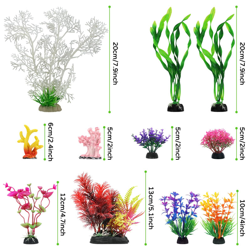 Aquarium Decorations Plants with Resin Coral, 12 pcs Fish Tank Accessories, Fish Tank Decorations Small Plants Plastic, Aquarium Decor Artificial Plant - PawsPlanet Australia
