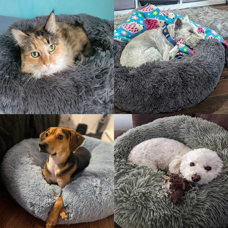 Calming Dog Bed for Small Melium Large Dogs Donut Washable Pet Bed for Puppy and Kitten Anti-Anxiety Donut Warming Cozy Soft Round Bed with Slip-Resistant Bottom (Grey, 24" L x 24" W x 8" Th) 24"L x 24"W x 8"Th Grey - PawsPlanet Australia