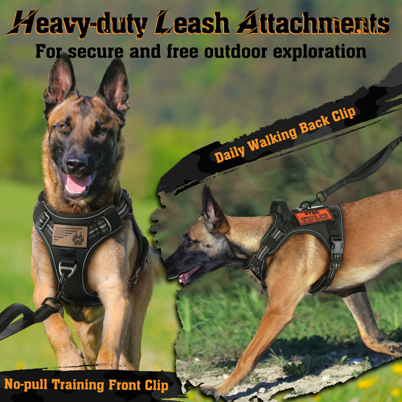 rabbitgoo Dog Harness for Large Dogs No Pull, Tactical Service Dog Vest with Molle and Control Handle, Adjustable and Reflective Military Pet Harness for Easy Walking and Training, Black, L - PawsPlanet Australia