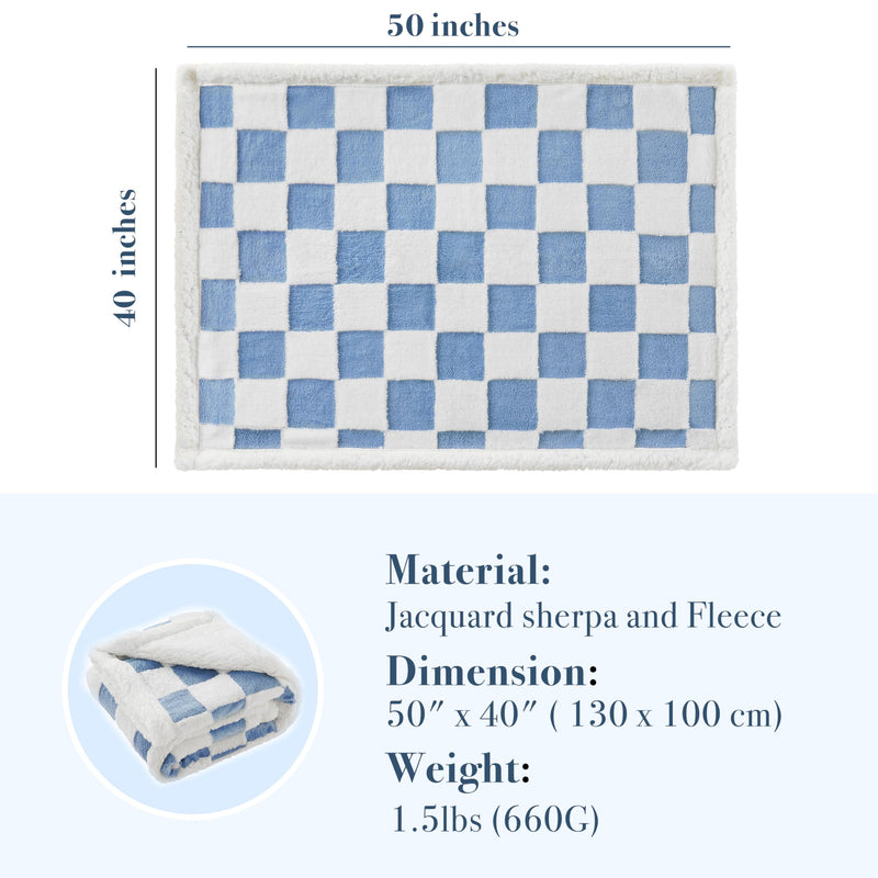 Checkered Dog Blanket, Blue Jacquard Sherpa Blankets for Small Dog and Cats, Cute Aesthetic Style Fluffy Fleece Pets Blanket for Couch Protection Washable, 40"x50" 40"x50" - PawsPlanet Australia