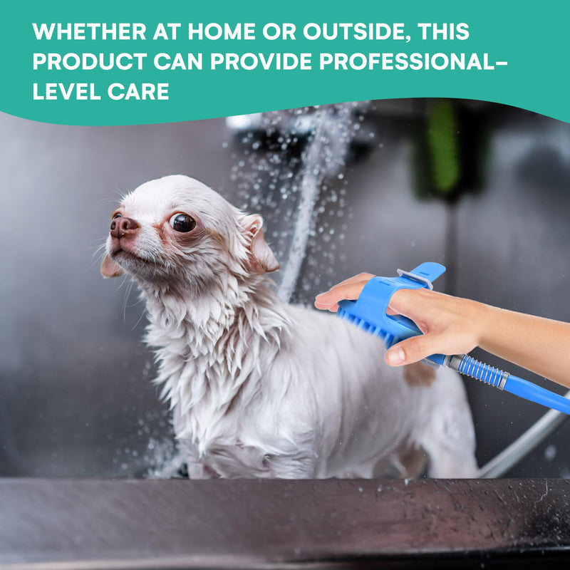 Black Rhino Dog Shower Attachment 2-in-1 Sprayer and Scrubber - Slip on Dog Wash with Hose and Shower Attachment - Indoor/Outdoor Pet Bathing and Grooming - Fast and Easy at Home Dog Cleaning, Blue - PawsPlanet Australia