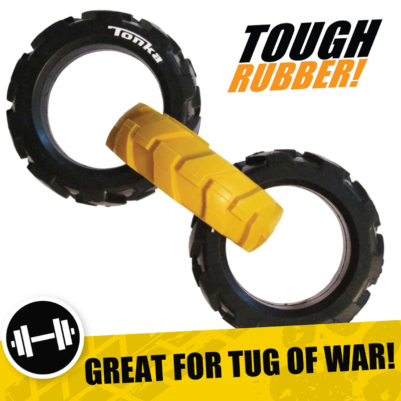 Tonka Rubber 3-Ring Tug Dog Toy, Lightweight, Durable and Water Resistant, 10.5 Inches, for Medium/Large Breeds, Single Unit, Yellow/Black 10.5 inch Rubber Flex Tread