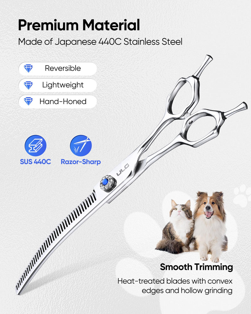 ULG Curved Thinning Dog Shears for Grooming, 7 Inch Professional Curved Thinning Dog Grooming Scissors for Blending and Thinning, 40-Tooth 15%-20% Rate 440C Stainless Steel Pet Hair Scissors 7.0 Inch (Thinning)