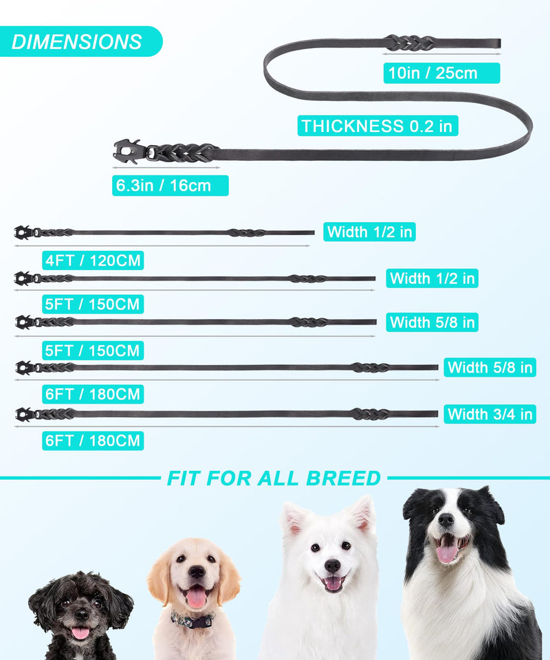 GEIT 4/5/6FT Leather Dog Leash, Heavy Duty Dog Training Leashes, Genuine Leather Braided Leash with Quick Release/Locking Tactical Frog Clip for Medium and Large Dogs Coffee 3/4'' x 6 FT - PawsPlanet Australia