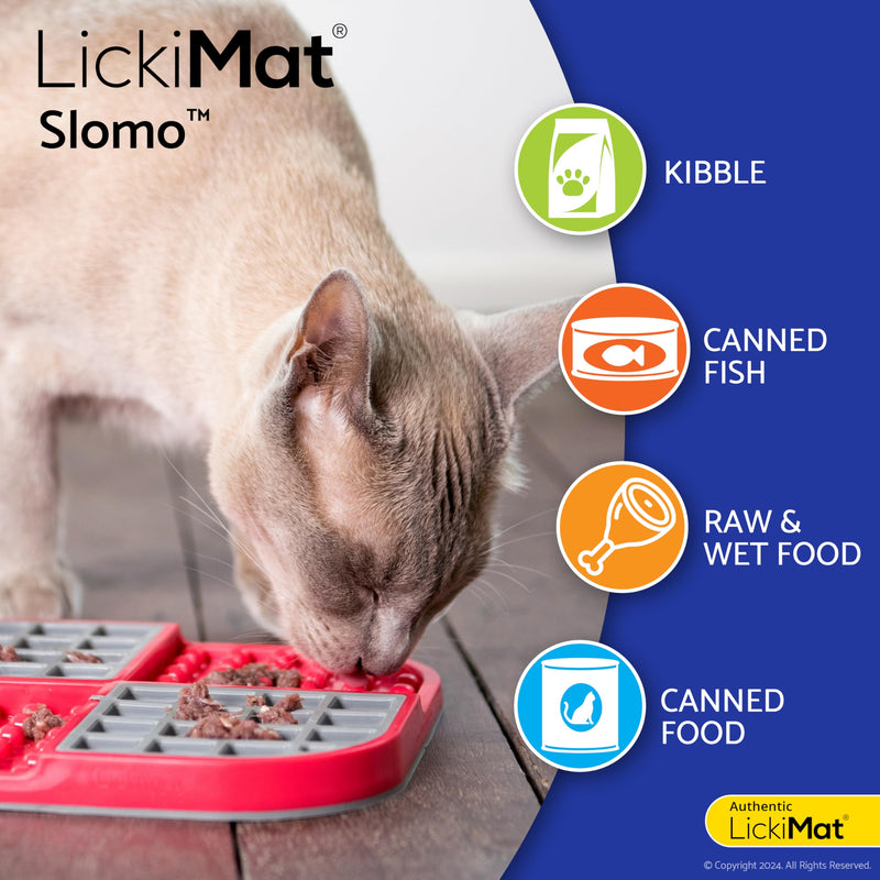 LickiMat Slomo, Cat Slow Feeder Lick Mat, Boredom Anxiety Reducer; Perfect for Food, Treats, Yogurt, or Peanut Butter. Fun Alternative to a Slow Feed Cat Bowl or Dish, Pink