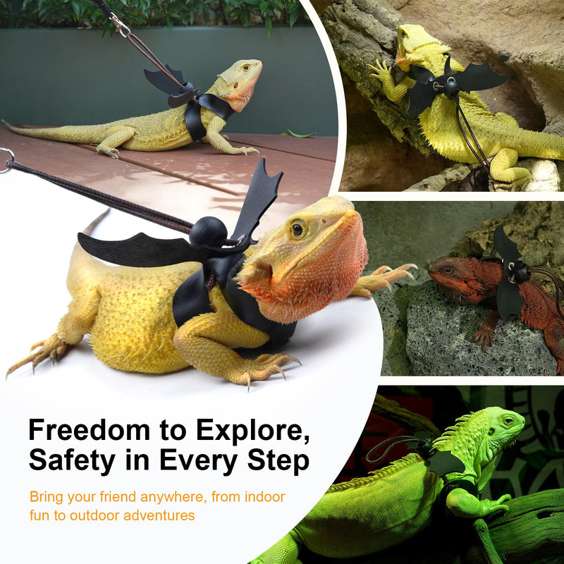 Bearded Dragon Harness and Leash Set, Adjustable Harness Soft Leather-3 Sizes (S, M, L) with Black Wing, Upgrade Lizard Reptile Leash Harness for Bearded Dragon,Lizard, Iguana or Gecko - PawsPlanet Australia