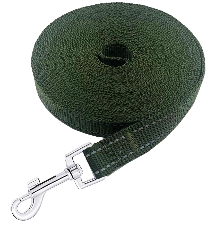 Nylon Training Dog Leash for Small Medium Dogs, 15ft 20ft 30ft 50ft 100ft Reflective Long Leash Dog/Puppy Lead for Obedience Recall Training, Camping Reflective Green 1" x 50ft - PawsPlanet Australia