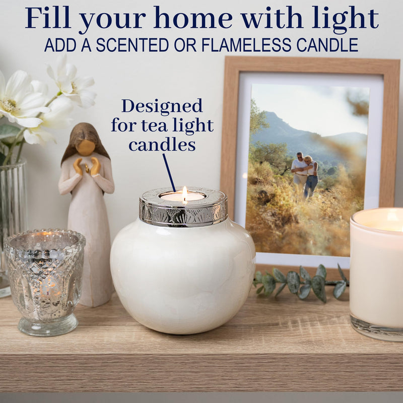 Fovere Pet Cremation Urn with Tealight Holder - Memorial Keepsake for Small & Medium Dogs, Cats, and Small Pets - Elegant Urn for Ashes with Candle Holder & Velvet Bag (Holds Up to 50 lbs Pet Weight) - PawsPlanet Australia
