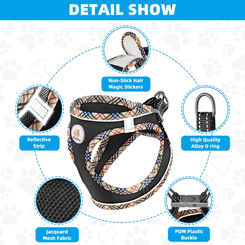 Adjustable Dog Harness Collar and Leash Set Step in No Pull Pet Harness for Small Medium Dogs Puppy and Cats Outdoor Walking Running, Soft Mesh Padded Reflective Vest Harnesses（Black,XXS） (XXS,8.5‘’-9.5‘’Neck Girth,10"-11.5"Chest Girth) Black - PawsPlanet Australia