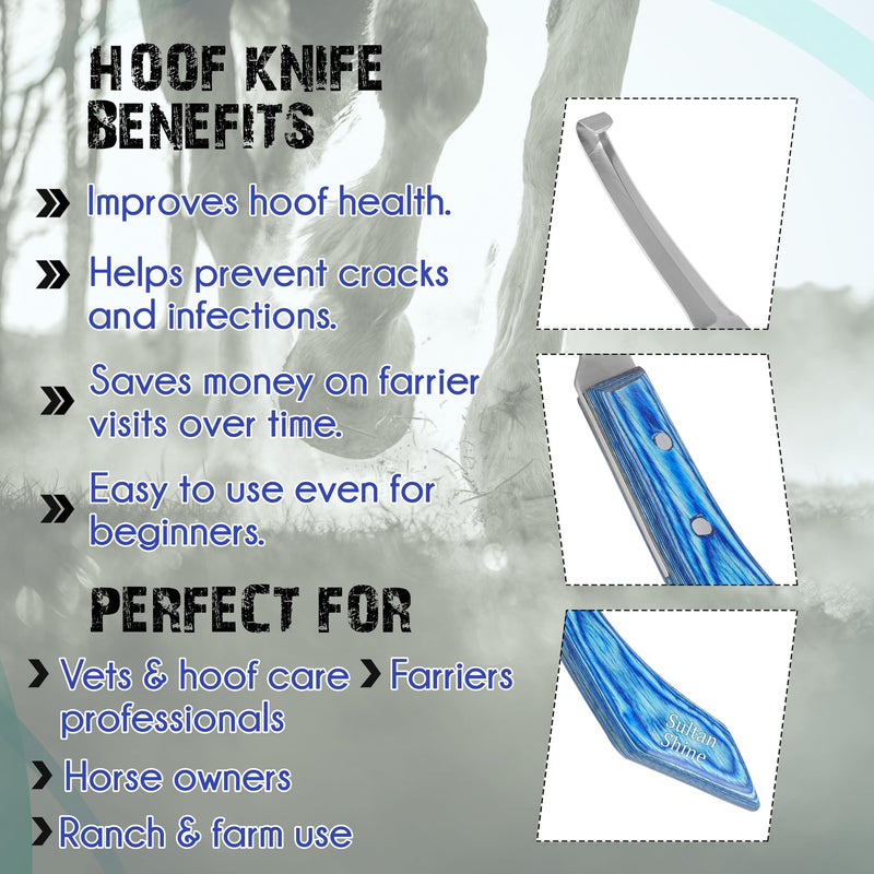 Sultan Shine Dual Sided Hoof Knife Trimmer with Ultra-Sharp J2 Japanese Stainless Steel Narrow Blade, Ergonomic Handle – Professional Farrier Tool for Horses, Cows & Farm Livestock (Right-Handed) Right-Handed