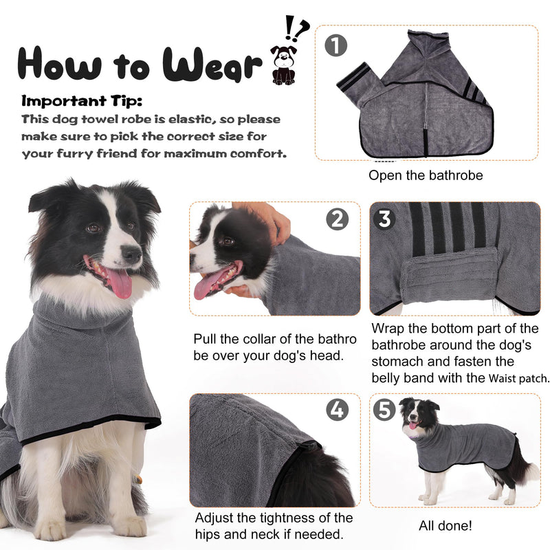 Microfibre Dog Bathrobe Dog Towel Wrap Super Absorbent Dog Drying Coat Bath Robe for Puppy, Medium & Large Dogs, Fast Drying, Adjustable, for Pet Dogs & Cats Black X-Large - PawsPlanet Australia
