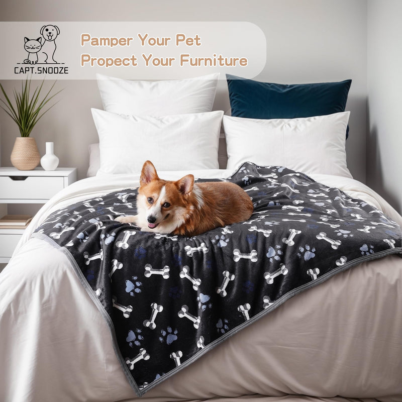 Waterproof Dog Blankets Pet Blanket 50"x60", Soft Fluffy Sofa Car Bed Protector, Reversible Sherpa Fleece Dog Blanket for Large Dogs (Navy Paws) Navy Paws 50"x60" - PawsPlanet Australia
