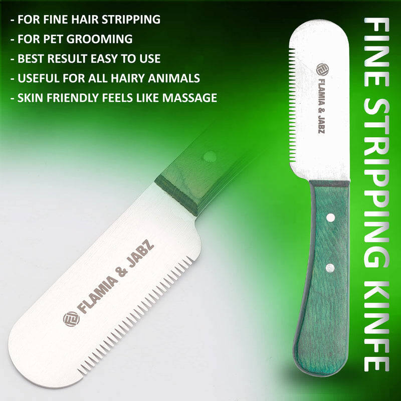 FLAMIA & JABZ Professional Stripping Knife kit (6 Pieces Set) for Dogs & Pets, Wooden Handle Grip with Stainless Steel Comb (Right Handed) (Green) Green - PawsPlanet Australia