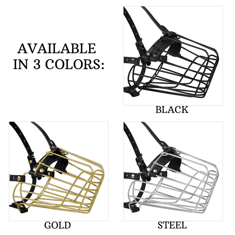 German Shepherd Dog Muzzle Metal Basket for Medium Large Dogs Adjustable Durable Leather Straps Secure Wire Mask for Biting Chewing Barking (Black, L - Size) Black - PawsPlanet Australia