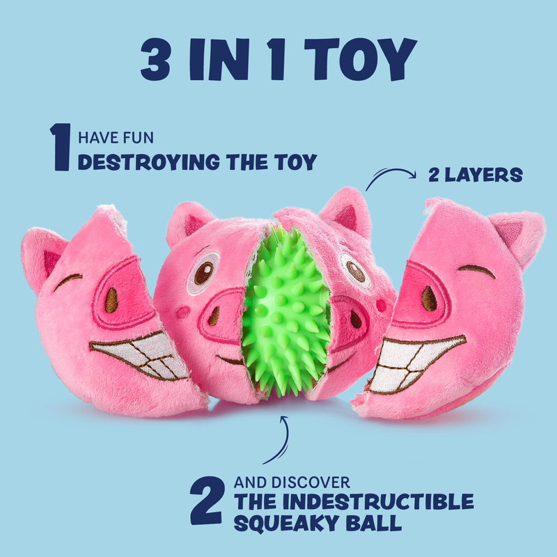 Dog Toys for Aggressive Chewers (3in1) - Squeaky and Interactive - for Medium Dogs, Large & Small Breeds - Puppy Teething Chew Toy - Juguetes Perros - Pink - PawsPlanet Australia