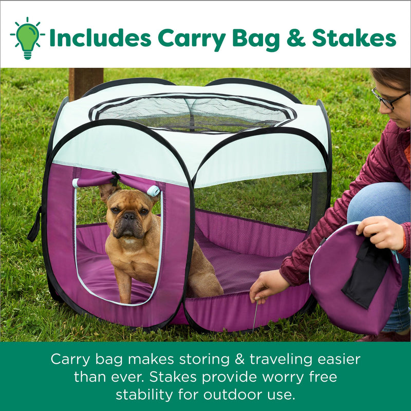 Furhaven Portable Dog Playpen Cat Tent, Pet Playground,Kennel Foldable Indoor Outdoor Zippered Puppy Crate - Green & Pink, Small