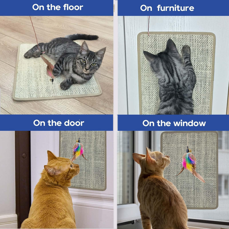 Cat Nail File Scratcher - Natural Sisal Scratch Mat with 80-Grit Aluminum Oxide, Adhesive Sheets & Expansion Screws for Secure Wall/Floor Mounting, Ideal for Trimming Cat Claws 11.12"x14.81" 11.12"x14.81" - PawsPlanet Australia