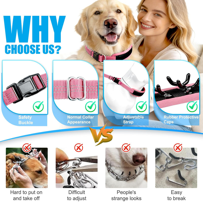Lightweight Prong Collar for Dogs, Reflective No Pull Dog Collar | Adjustable Size Dog Pinch, Breathable Woven Fabric Air Grid Technology, Martingale Collar for Dogs Training（Pink-XL） Pink XL(21"-26")
