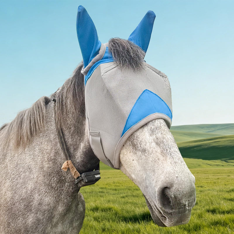 Horse Fly Mask with Ears, Breathable UV Protection Mesh, Large Eye Space No Rubbing, Soft Fleece Trim, Adjustable Comfort Fit, Lightweight Horse Mask for Summer Turnout (M) Medium