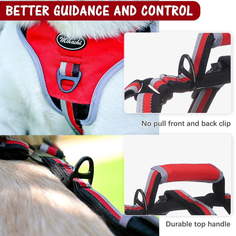 Mihachi Escape Proof Dog Harness - No Pull Dog Harness with Handle, Soft Padded Reflective and Adjustable Full Body Pet Harness Vest for Medium Large Dogs Walking Hiking Training, Red Large - PawsPlanet Australia