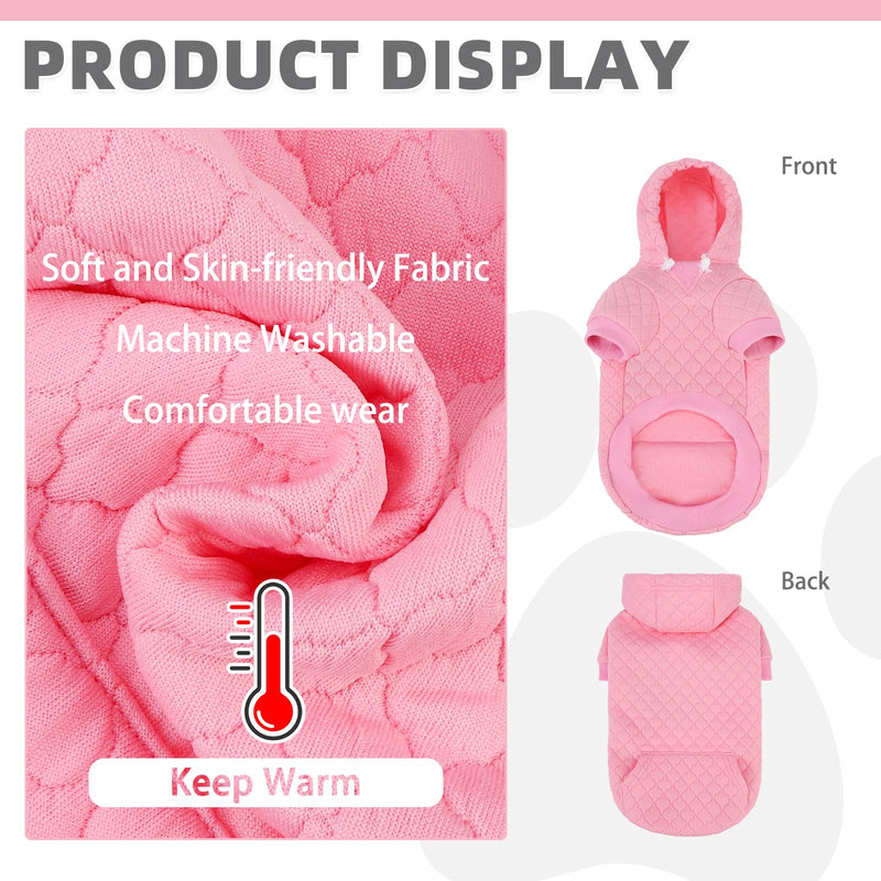 KOOLTAIL Dog Hoodie Pet Clothes Sweater with Hat and Pocket for Small Medium Large Dogs, Warm Soft Dog Cold Weather Coat, Clover Laminated Cotton Hooded Sweatshirt Outfit for Puppy Cats, Pink SM Small/Medium