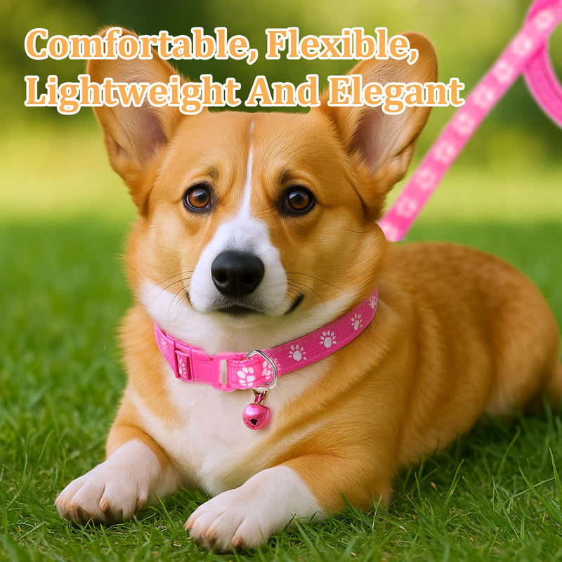 Giantree 3 Pcs Dog Collar and Leash Set, Nylon Puppy Collar and Leash Set, Puppy Collars with Bell Paw Print, Quick Release Buckle Adjustable Training Rope for Small Dogs Pet Cat Kitten - PawsPlanet Australia