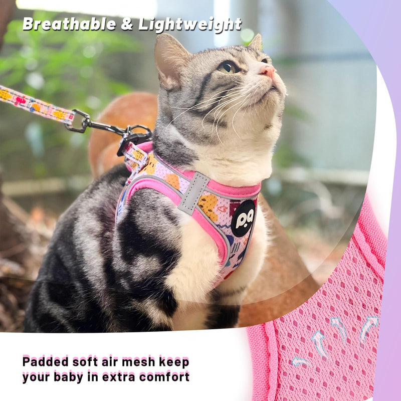 QQPETS Cat Harness and Leash Set for Walking Escape Proof, Safe Adjustable Kitten Vest with Reflective Strips, Easy Control Soft Mesh Lightweight Jacket (Stars Pink, XS(Chest 12.6”-14.1”)) XS(Chest 12.6”-14.1”) Stars Pink - PawsPlanet Australia