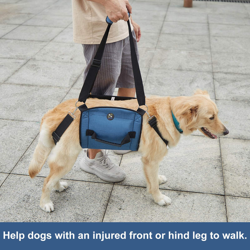 COODEO Dog Carry Sling, Emergency Backpack Pet Legs Support & Rehabilitation Dog Lift Harness for Nail Trimming, Dog Carrier for Senior Dogs Joint Injuries, Arthritis, Up and Down Stairs X-Large Blue - PawsPlanet Australia