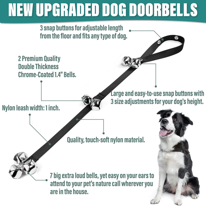 Dog Doorbells Premium Quality Training Potty Dog Bells, Adjustable Door Bell Length for Small, Medium and Large Dogs, A Convenient Way to Train Your Puppy - 7 Large Loud & Crisp DoorBells 02 Black/Black - PawsPlanet Australia