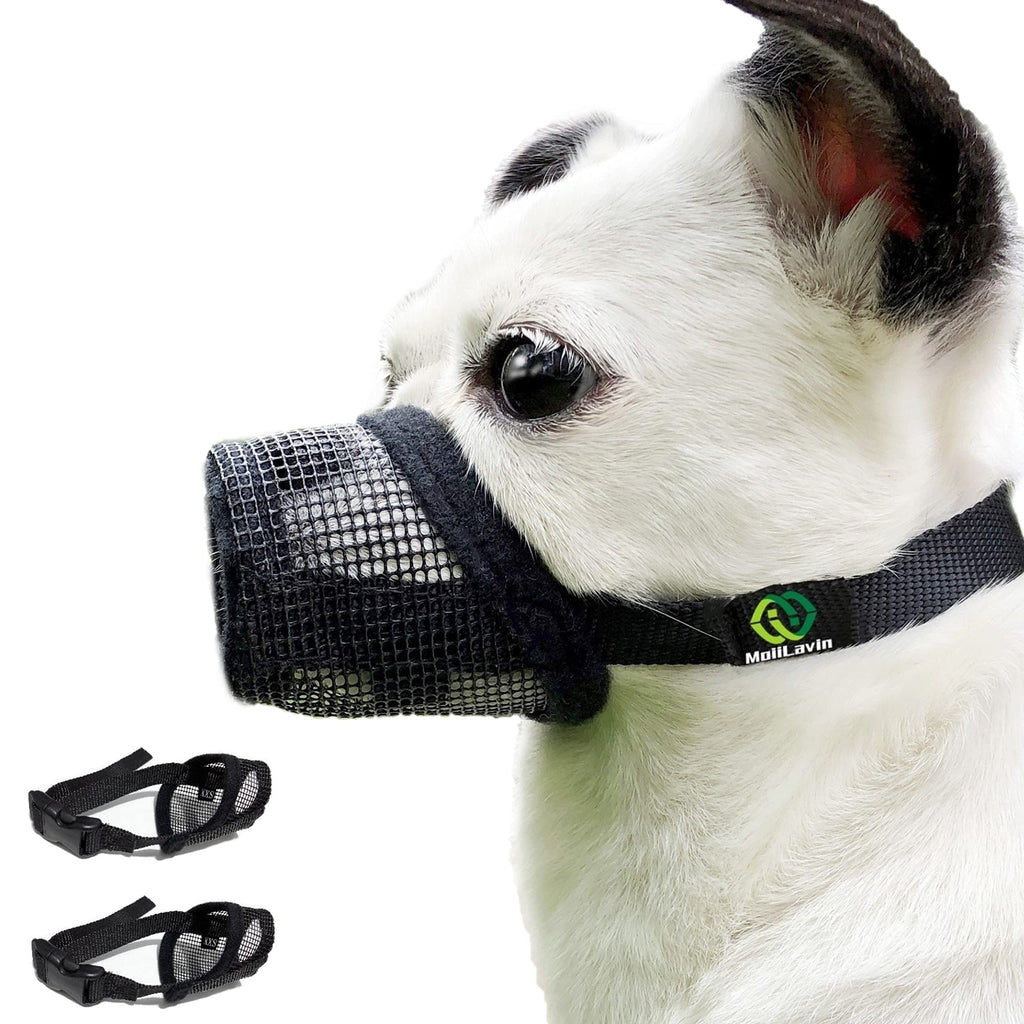 Dog Muzzle 2PCs,Soft Air Mesh Muzzle Breathable for Barking Grooming Biting Chewing for Small Medium Breeds, Barkless Mesh Muzzle Stop Puppy Eating Poop&Rocks XXS XS S (Black,Black) Black XXS-2PCs