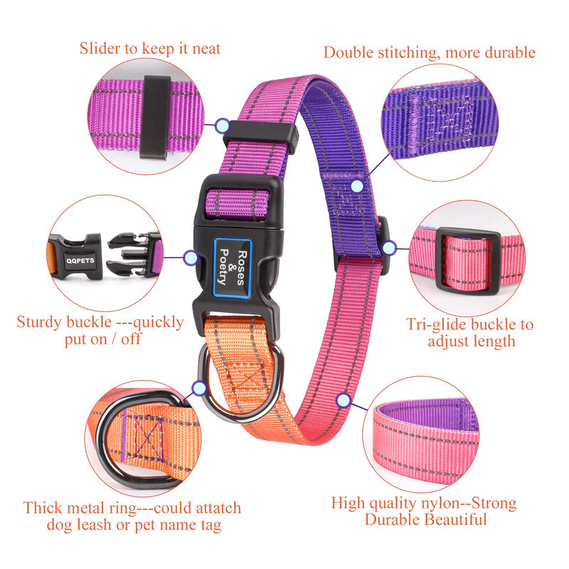 Roses&Poetry Reflective Dog Collar and Leash Set, Purple Martingale Dog Collar and Leash for Medium Dogs, Adjustable Durable Nylon Pet Collars with Leashes for Walking,Playing,Training（Mistyrose-M） Mistyrose