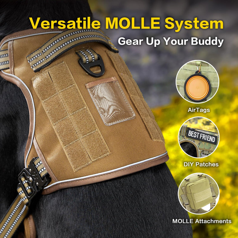 PawsPassion No Pull Dog Harness for Medium Large Dog, Heavy Duty Tactical Adjustable Pet Harness, Voyager Service Walking Vest Harness with Easy Control Handle Reflective Strip (Sandstone, L) Sandstone - PawsPlanet Australia