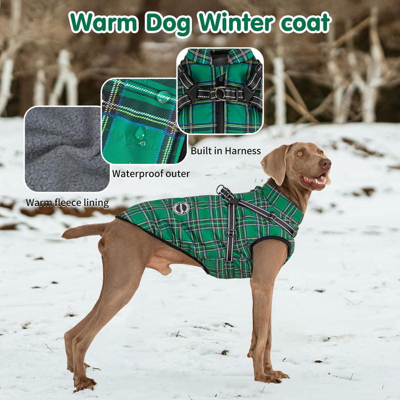 Dog Coat with Harness Built in,Dog Winter Jacket with Padded Fleece,Reflective Waterproof Coat for Small Medium Dogs,Green S Green - PawsPlanet Australia
