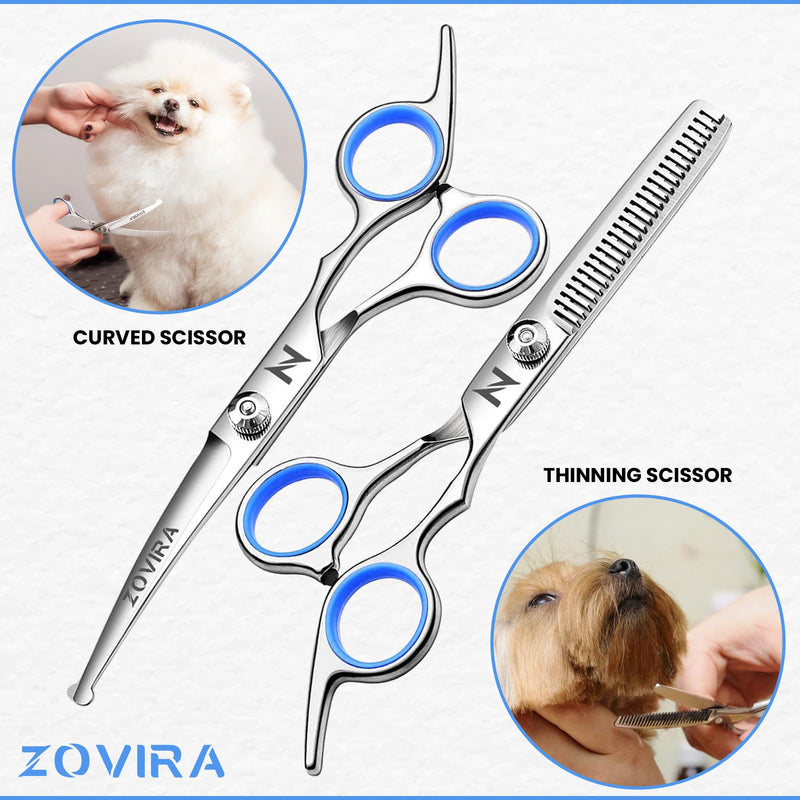 Dog Grooming Scissors Set, Pet Cat Hair Cutting Trimming Scissors - Straight with Leather Pouch – Stainless Steel (Pet Scissor Set) Pet Scissors Set - PawsPlanet Australia