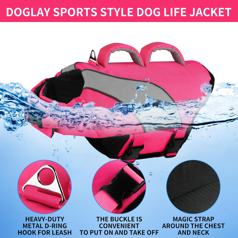 Doglay Dog Life Vest, Dog Life Jacket with Double Rescue Handles and Reflective Stripes, Adjustable High Visibility Swimming Safety Vest, Dog Lifesaver Pet Life Preserver for Small Medium Large Dogs. XL :27.6"-38.6" (Ribcage Girth)- Double Handles