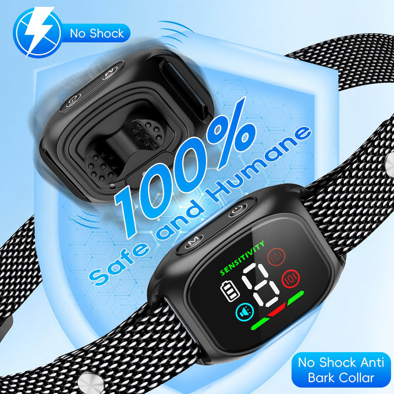 Dog Bark Collar, Tiny Bark Collar for Small Dogs 5-15lbs, Medium, Large Dogs, Automatic Smart Barking Collar with 4 Modes & 8 Sensitivity Levels, IP67 Waterproof No Shock Anti Barking Collar (Black) Black - PawsPlanet Australia