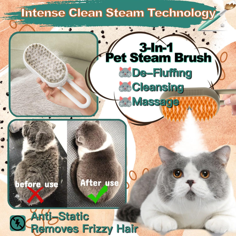 Steam Cat Cordless 3-in-1 Silicone Massaging Grooming Brush With Built-in Lithium Battery, Removes Static and Flying Pet Hair for Cats and Dogs (Beige) Beige - PawsPlanet Australia