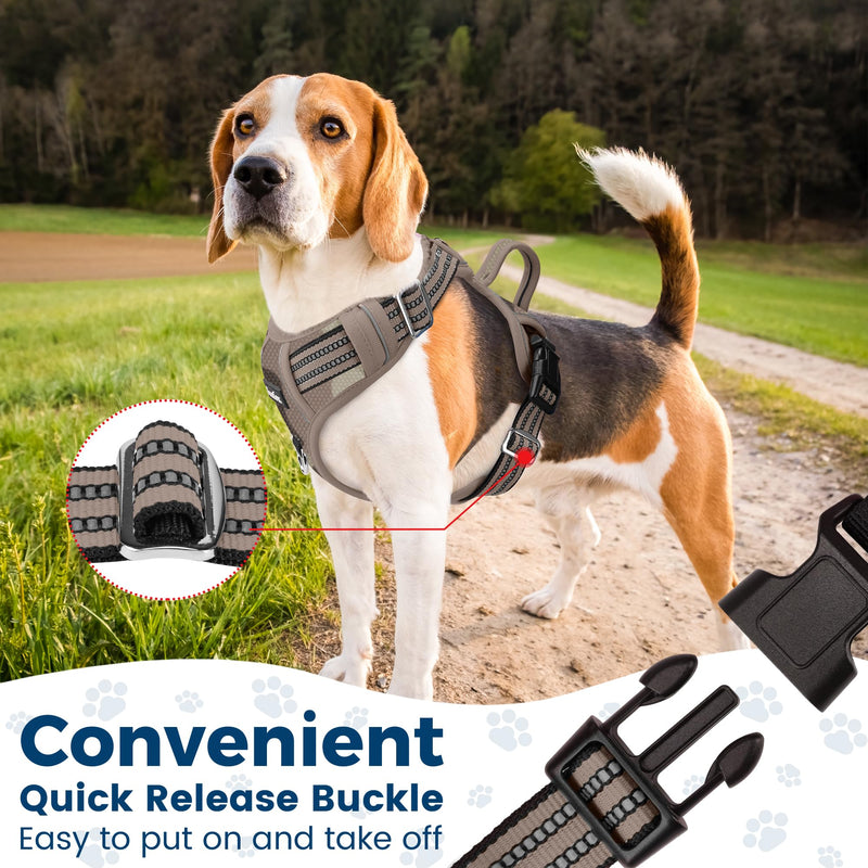 Funfox Dog Harness No Pull, Adjustable Pet Vest Harness, Super Soft Material with Vertical Handle Easy Control, Reflective Night Walking, 2 Leash Clips for Large Dogs, Camo Brown, L - PawsPlanet Australia