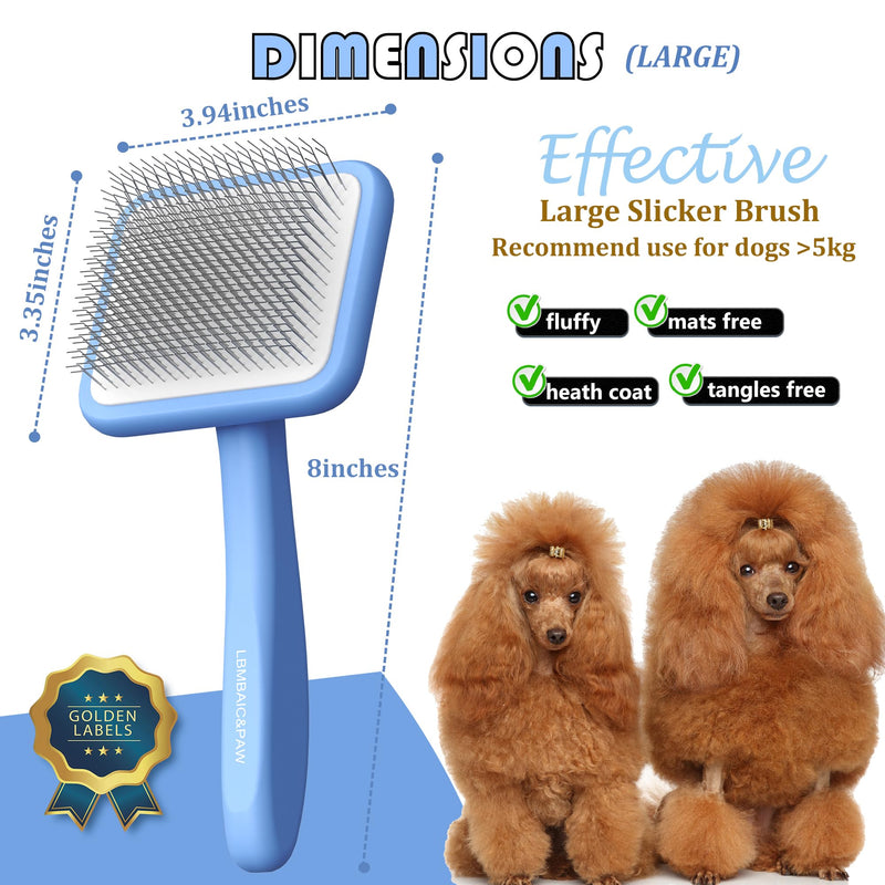 Dog Slicker Brushes for Poodles,Doodles,Goldendoodle,Bernedoodle.Slicker Brush for Thick Long Curly Fur Deshedding,Fluff,Grooming.Remove Loose Fur Quick Easy.Long Pin Slicker Brush.Wood body(Large) Blue