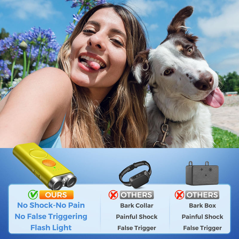 Dog Bark Deterrent Device, Anti Barking Device for Dogs Indoor Outdoor, Barks No More Dog Training Device Handheld Ultrasonic 50 Ft Range Rechargeable with Flashlight for Small Medium Large Dogs