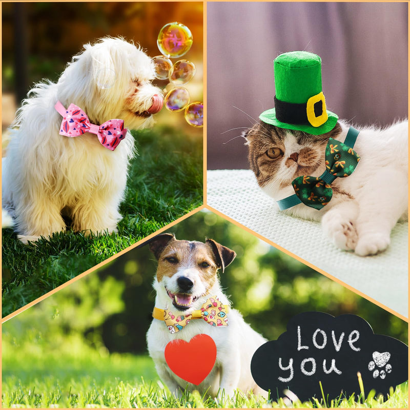 Ceenna 120 Pcs St. Patrick's Day Dog Bow Ties Collar Bulk Shamrock Irish Bowties Red Pink Valentine‘S Day Cat Ties Collars Adjustable for Pet Dog Puppy Festival Hair Bow Grooming Accessories - PawsPlanet Australia