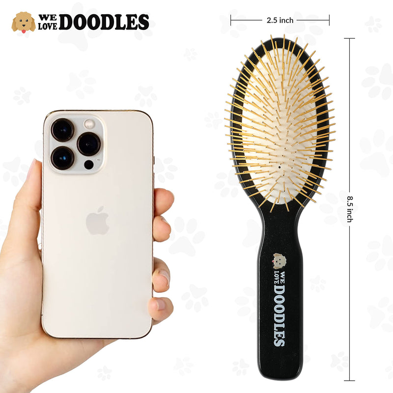 We Love Doodles Pin Brush for Dogs, Pet Grooming Detangler Pin Dog Brush, Dog Brush for Shedding and Removing Loose Fur, Lightweight Beech Wood with Gold Plated Pins for Long Hair Pets - PawsPlanet Australia