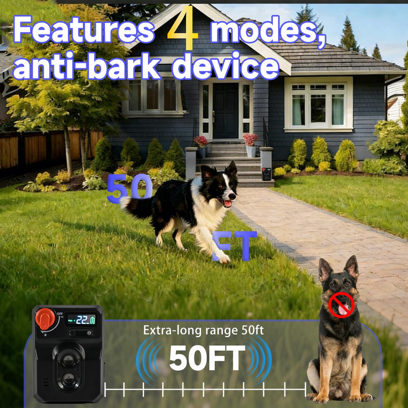 AI Ultrasonic Dog Bark Deterrent Device - 50FT Extra-Long Range Auto Anti-Barking Control | Smart Sound Recognition for Real Barks Only, 4 Adjustable Modes | Safe for All Dogs Indoor & Outdoor - PawsPlanet Australia