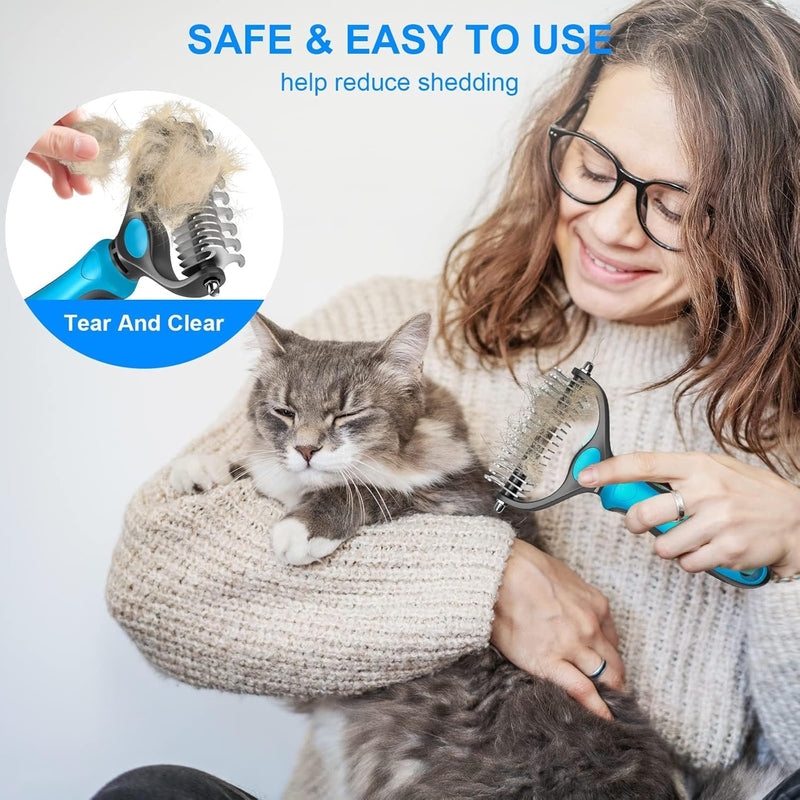 DakPets Pet Grooming Brush. Extra Wide, Double Sided Dematting Undercoat Rake for Dogs and Cats. Reduce Dog and Cat Shedding by 95%, Blue - PawsPlanet Australia