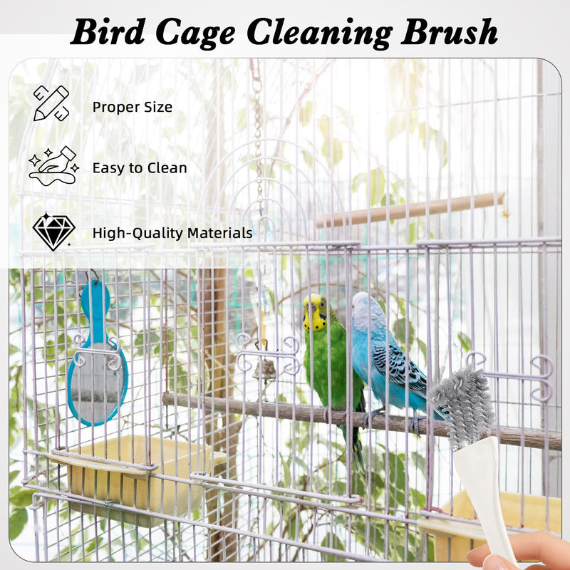 3Pcs Bird Cage Cleaner Brush & Scoop with Long Handle Shovel 2 in 1 Scrub Bird Poop Remover Pet Cage Cleaning Tools Back Scraper for Cleaning Cages Parrot Perches Droppings Removal Accessory - PawsPlanet Australia