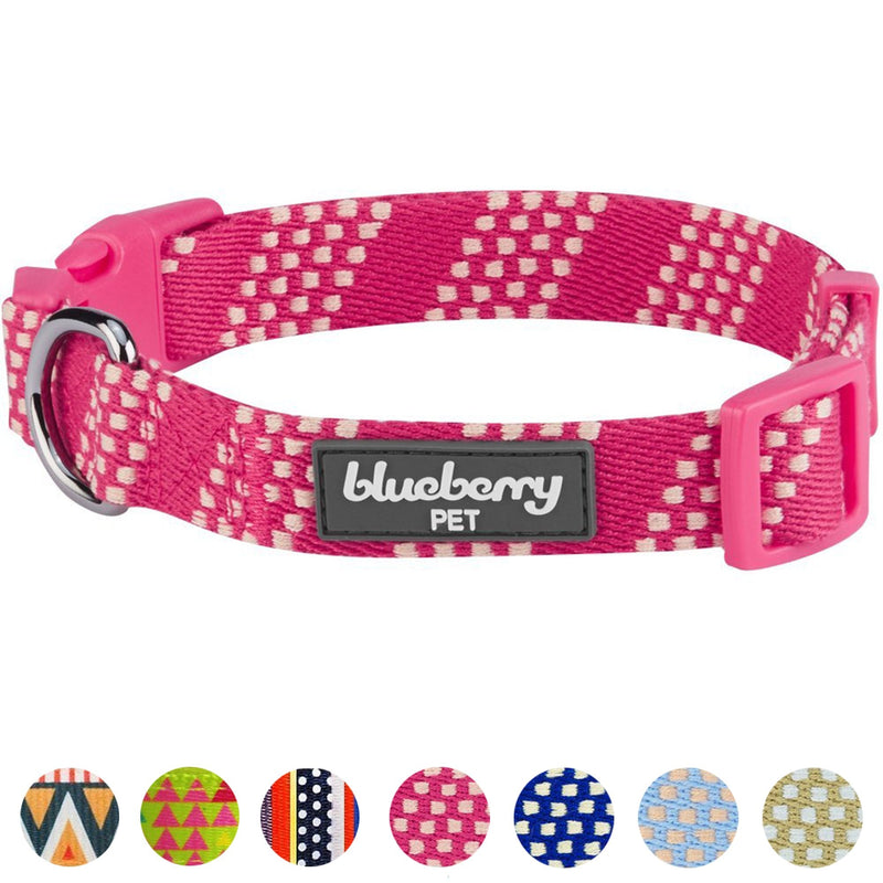 Blueberry Pet 4 Patterns Artisan Crochet Inspired Endless Squares Adjustable Dog Collar, Virtual Pink, Large, Neck 18"-26" - PawsPlanet Australia