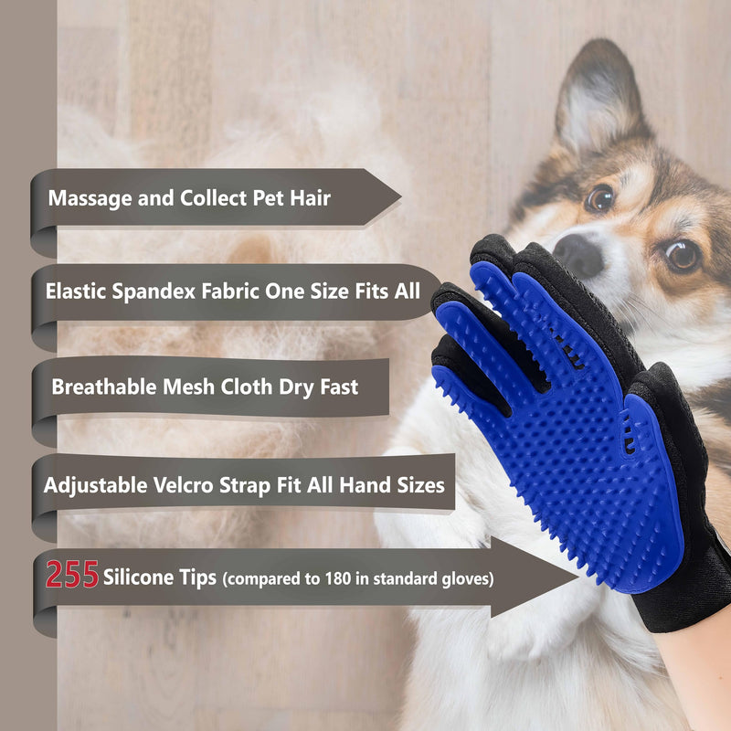 3-PCS Pet Grooming Set – 255-Tip Deshedding Gloves for Dogs & Cats, Gentle Massage Mitt & Hair Remover Brush (Left & Right Hand) + Electrostatic Pet Hair Remover Glove for Furniture & Clothes - PawsPlanet Australia