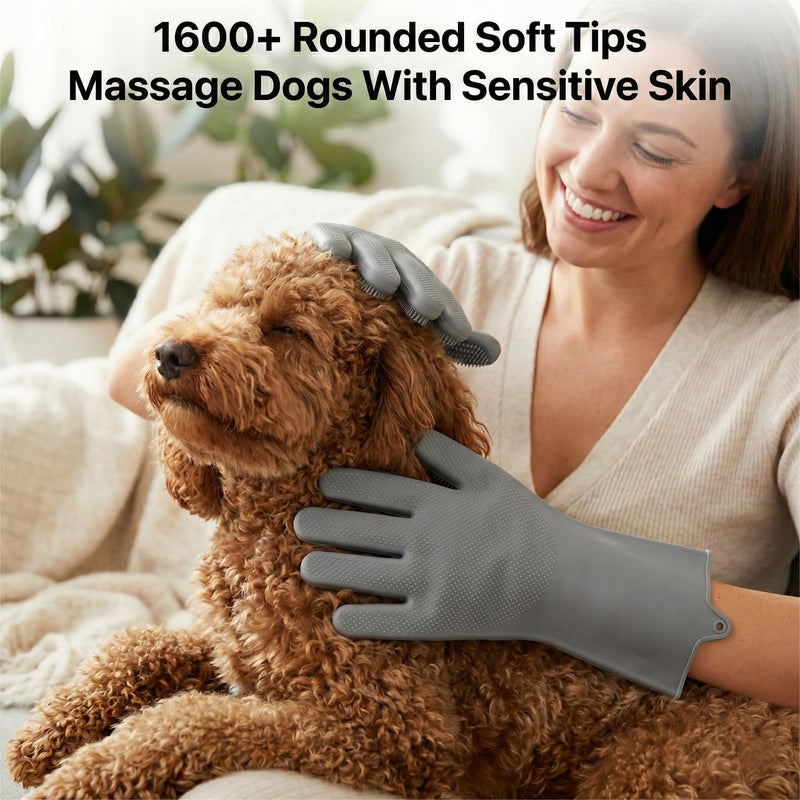 Dog Washing Gloves for Hair-Removal: Remove 90% Loose Hair One Bath - Silicone Grooming Gloves Effective Removing Long Dog Golden Retriever/Short Labrador Fur - Keep Home Furniture Fur-Free