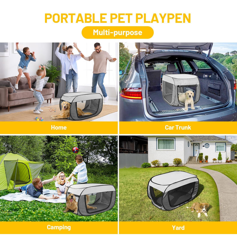 Cat Dog Playpen, Puppy Kitten Pet Playpen Indoor/Outdoor,Portable Soft Pop Up Dog Kennel Crate with Zipper Cover Door/Carrying Case M Grey - PawsPlanet Australia